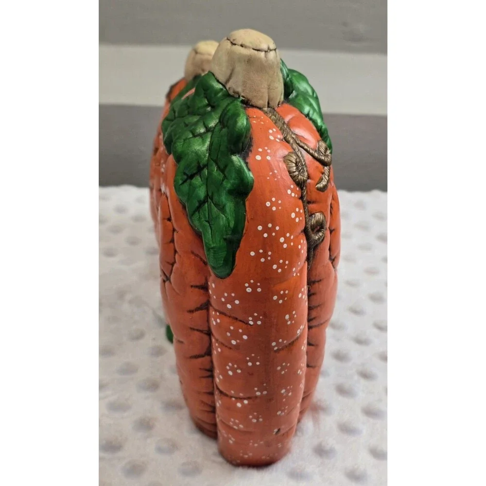 Vintage Ceramic Jack-O-Lantern Duo Halloween Pumpkin Decor 80s Hand Painted Prop